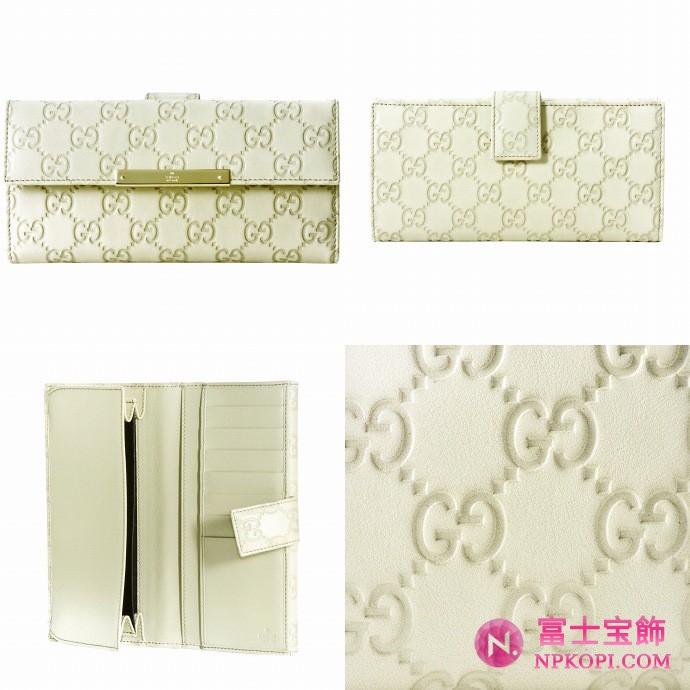 GUCCI/グッチ 2012年春夏METAL BARグッチシマGG柄Gマーク刻印プレート付きWホック長財布 112715 A0V1G 9022 